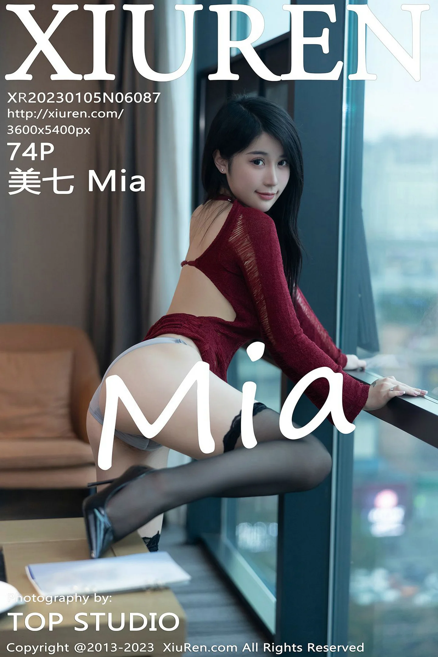 [XiuRen秀人网]No.6087_模特美七Mia性感红色服饰配超薄黑丝半脱秀惹火身材诱惑写真74P-秀人网 - XiuRen.Xyz